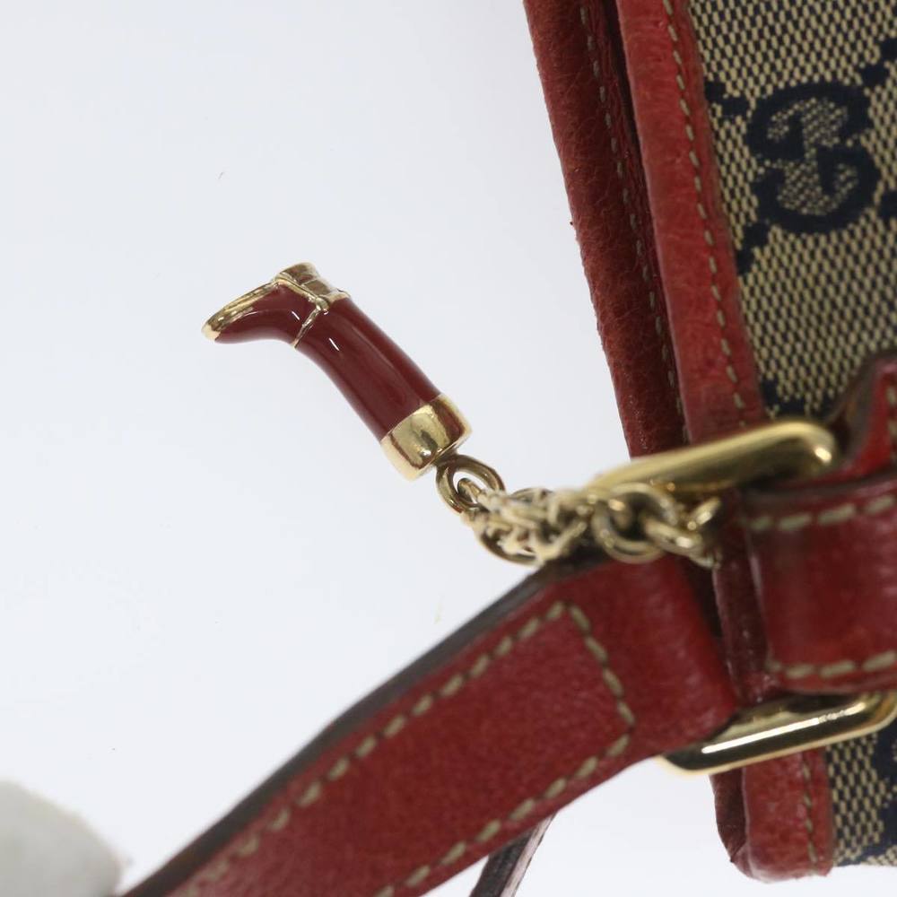 GUCCI GG Canvas Sherry Line Shoulder Bag Navy Red 144388 Auth ki3671 - Picture 9 of 16